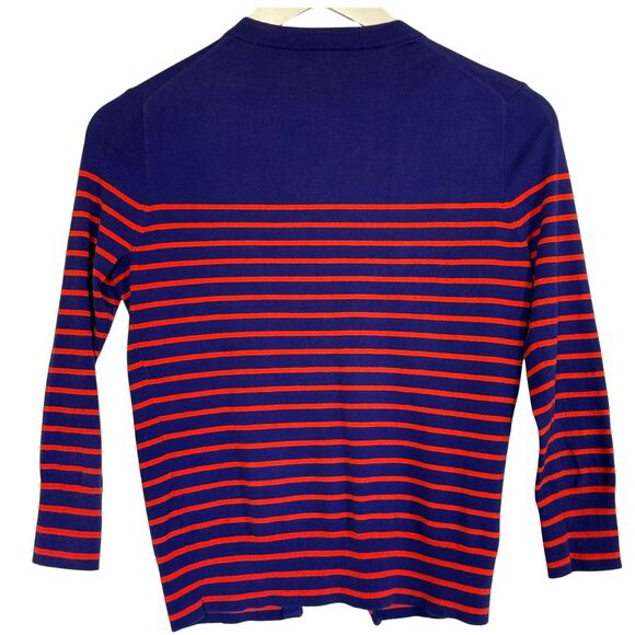 J.Crew Striped Button Cardigan Sweater XS Blue Red Preppy Classic - Picture 2 of 5